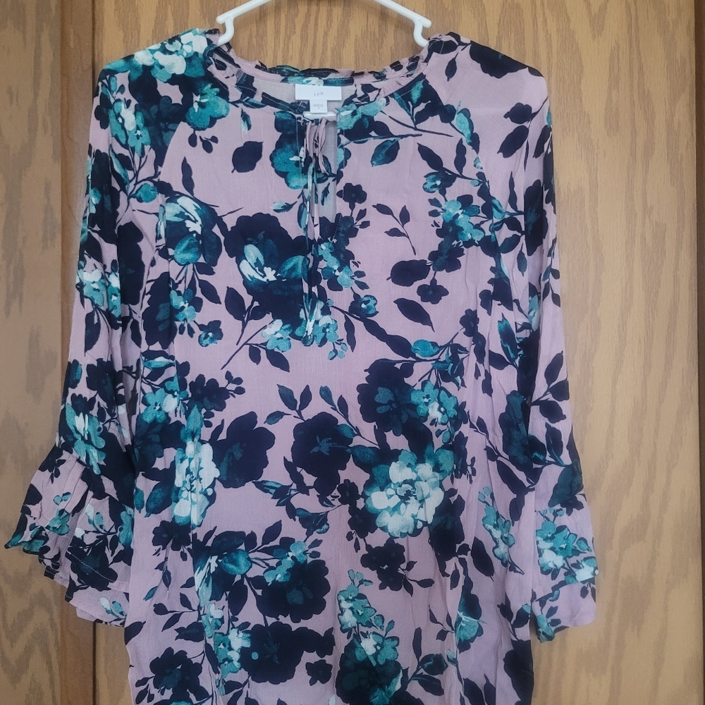 J.Jill Mauve Beautiful Blooms Floral Rayon Blouse: 3/4 sleeve: NWOT:SZ S
